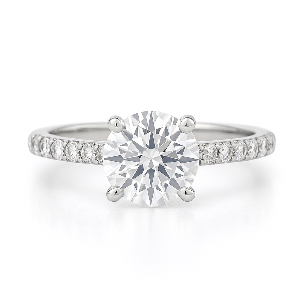 I carat Solitaire Lab Grown Diamond Ring with Pavè in white Gold