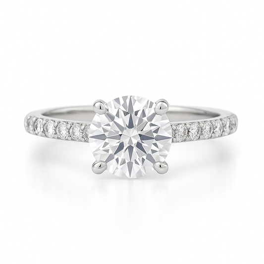 I carat Solitaire Lab Grown Diamond Ring with Pavè in white Gold